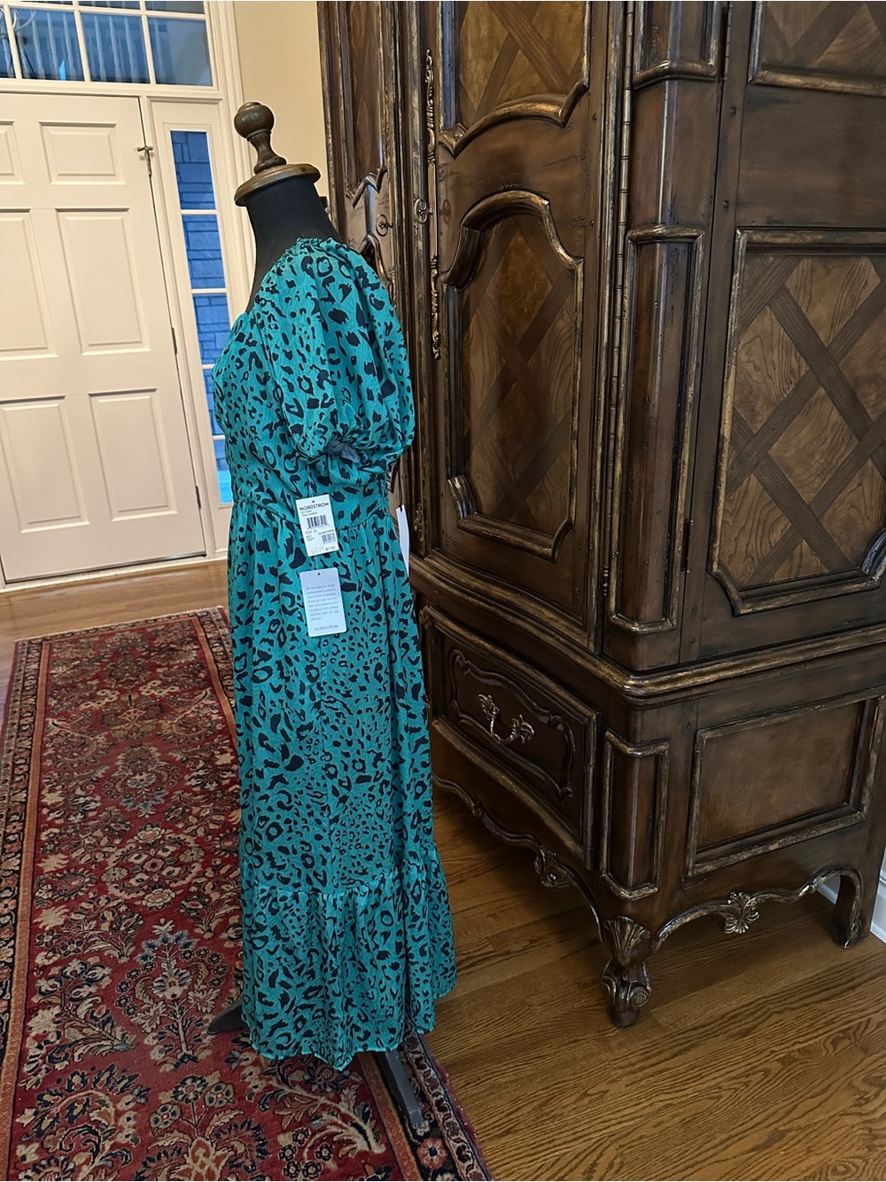 Nordstrom Teal Animal-Print Maxi Dress